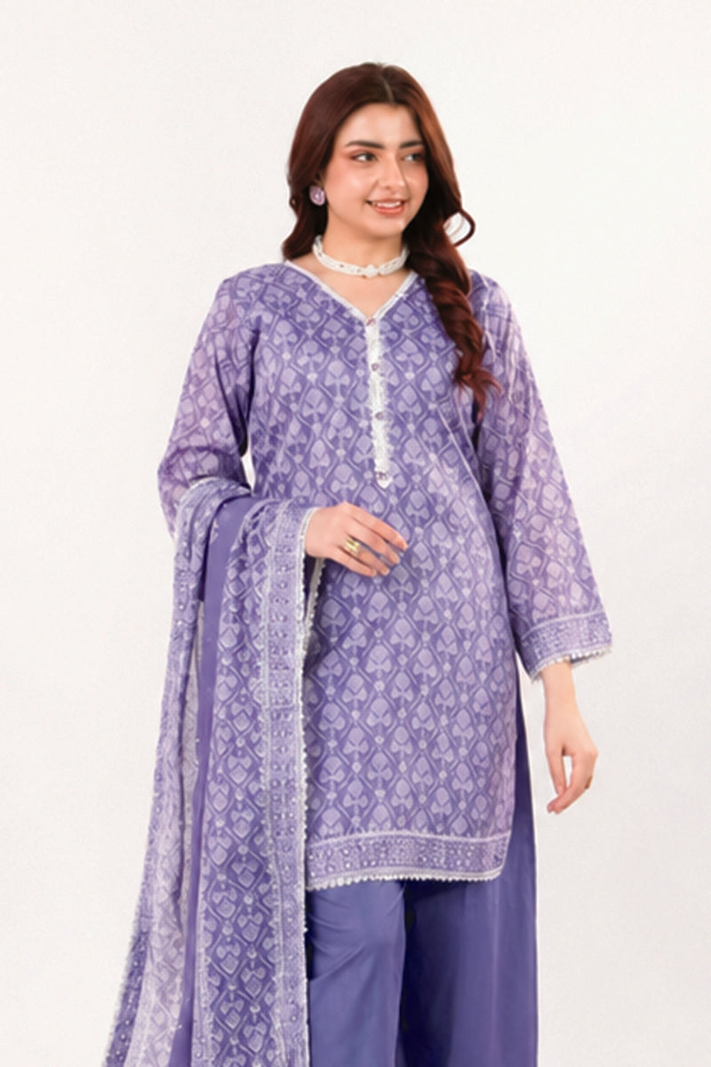 Zesh - Drop Fourteen Printed Series 3PC Unstitched Lawn Suit (Periwinkle & Lavender Blue)