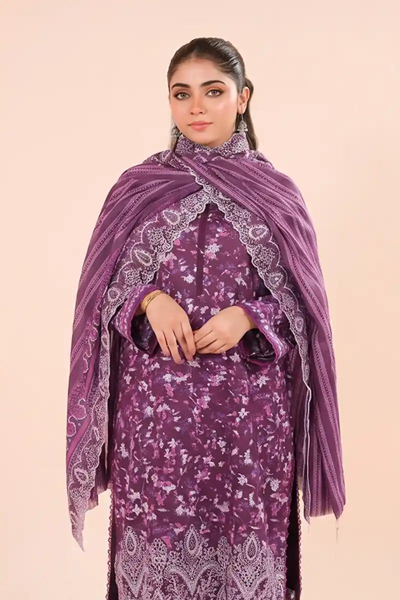 Zesh - 3PC Unstitched Embroidered Lawn Suit (Magenta Purple)