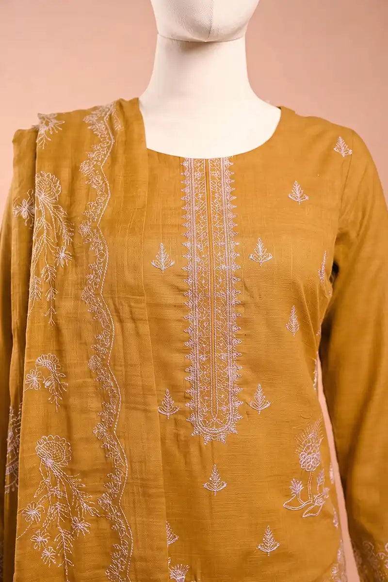 Elanza by Breeza Fashion - 3PC Unstitched Embroidered Lawn Suit (Mustard Gold)