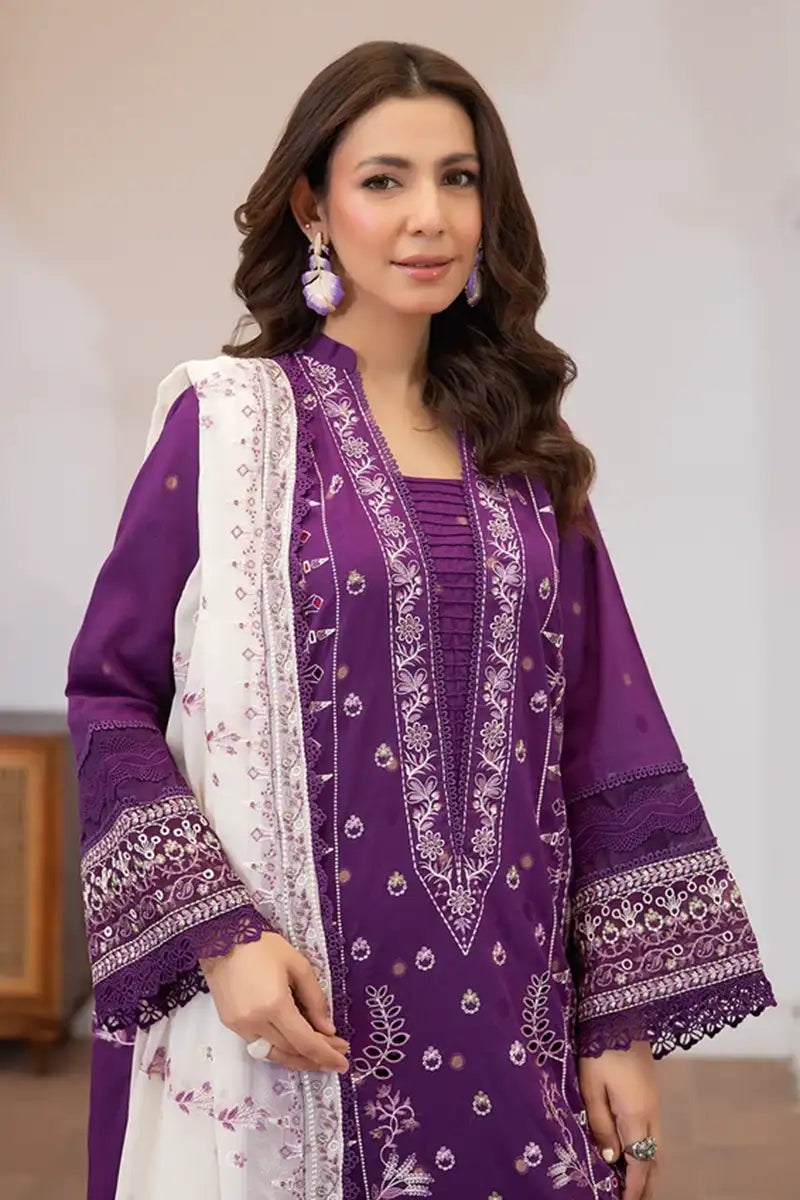 Aqua By Johra - 3PC Unstitched Embroidered Lawn Suit (Purple)