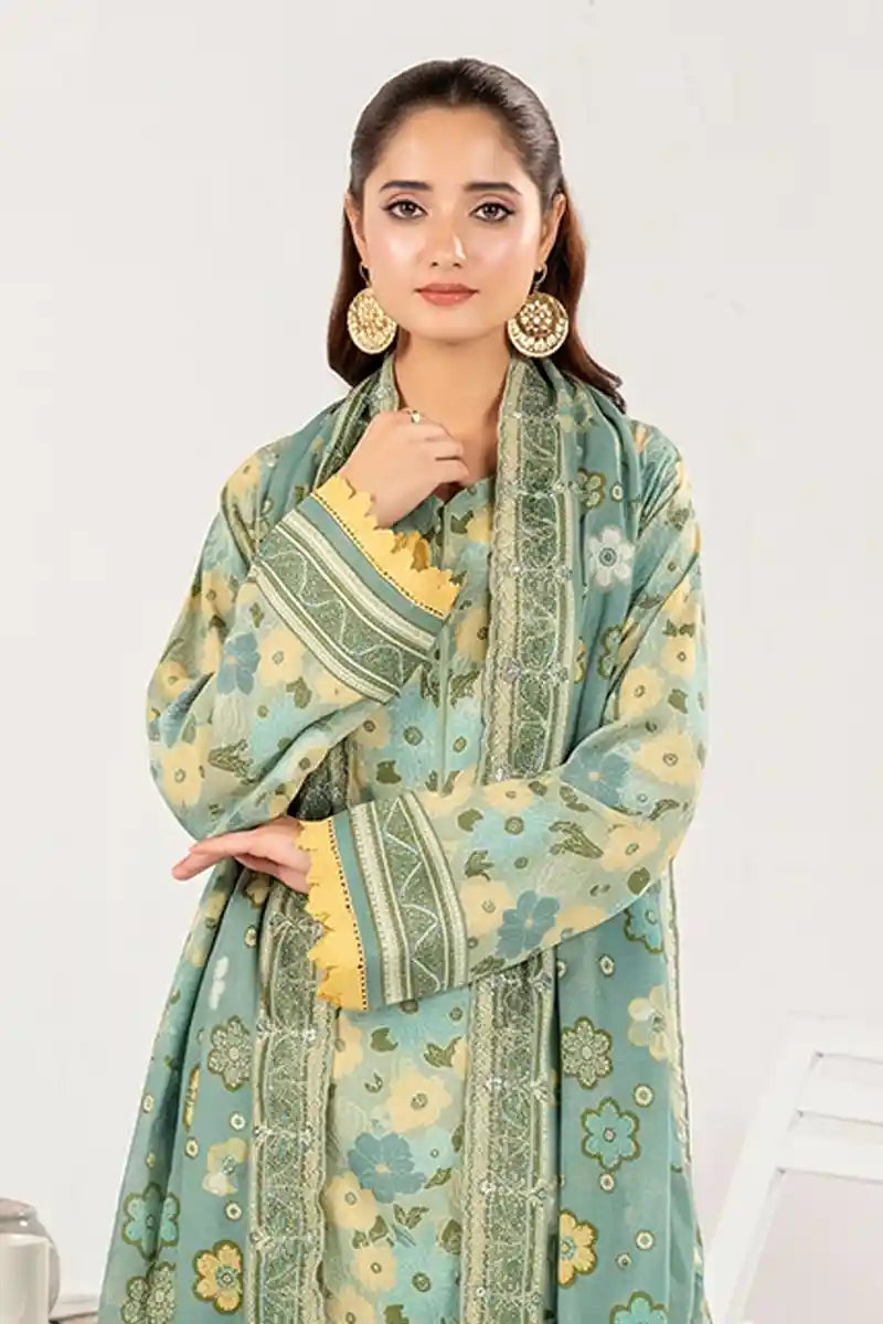 Zesh - 3PC Unstitched Embroidered Lawn Suit (Dusty Teal)