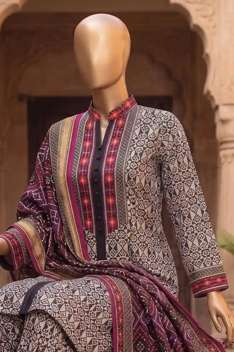 Agha Noor Printed Collection by KBC Fashion - 3PC Unstitched Suit (Charcoal)