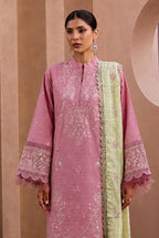 Mahrin By Johra - Premium 3PC Unstitched Embroidered Lawn Suit (Mauve Pink & Pistachio)