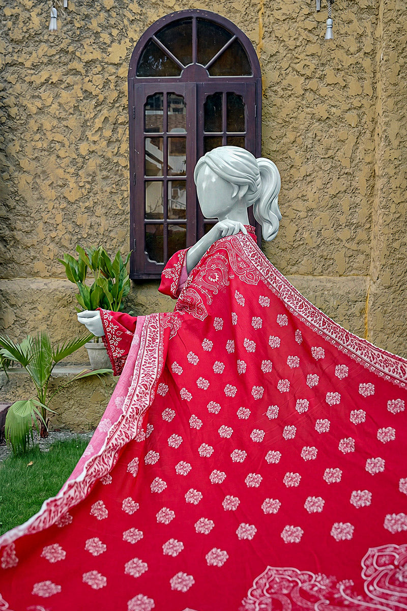 Aryana By KBC Fashion - 3PC Unstitched Printed Lawn Suit (Red)