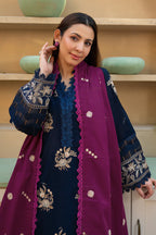 Khimar By Johra - 3PC Unstitched Embroidered Lawn Suit (Navy Blue & Purple)