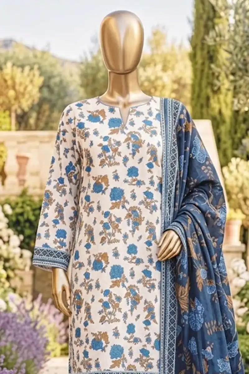 Safina Zeenat Printed Lawn 3-Piece Unstitched Suit (Steel Blue)