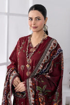 Muswa By Johra - 3PC Unstitched Embroidered Lawn Suit (Deep Maroon)