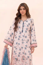 Zesh - 3PC Unstitched Embroidered Lawn Suit (Soft Powder Pink & Steel Blue)