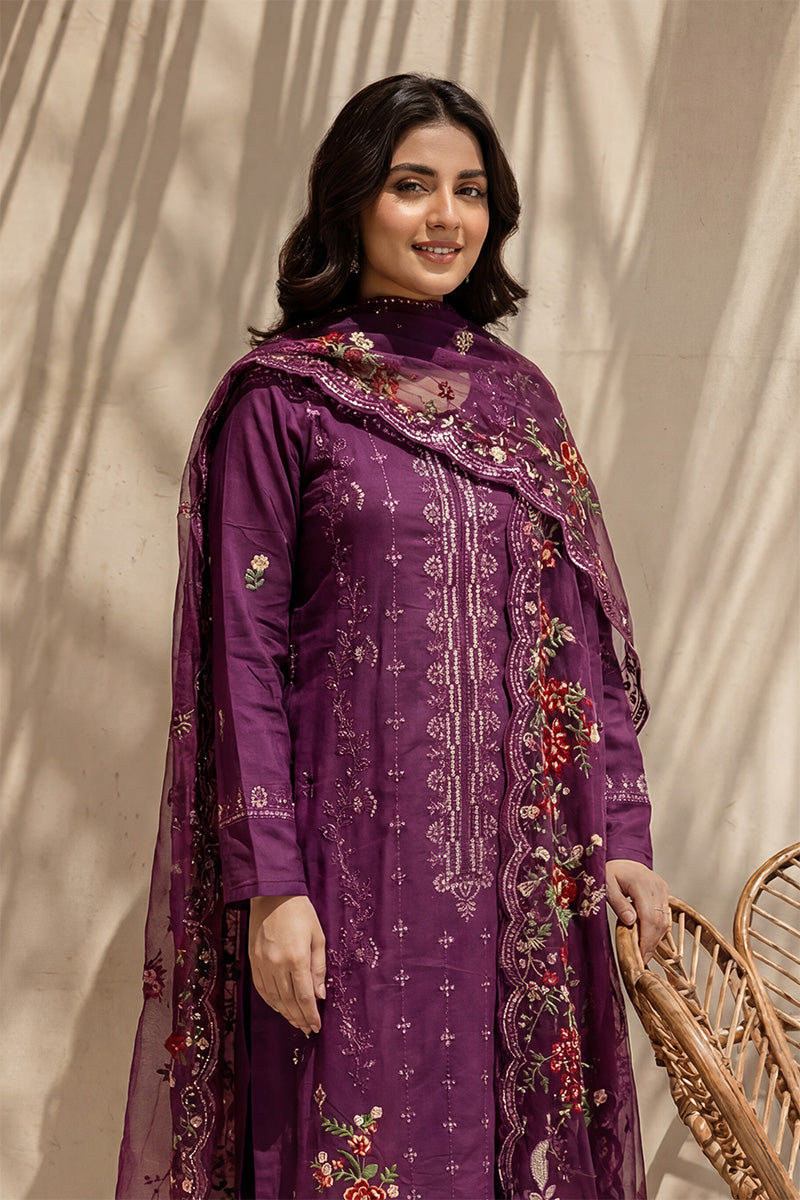Millat - 3PC Unstitched Embroidered Lawn Suit (Dark Purple)