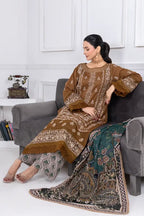 Muswa By Johra - 3PC Unstitched Embroidered Lawn Suit (Brown)