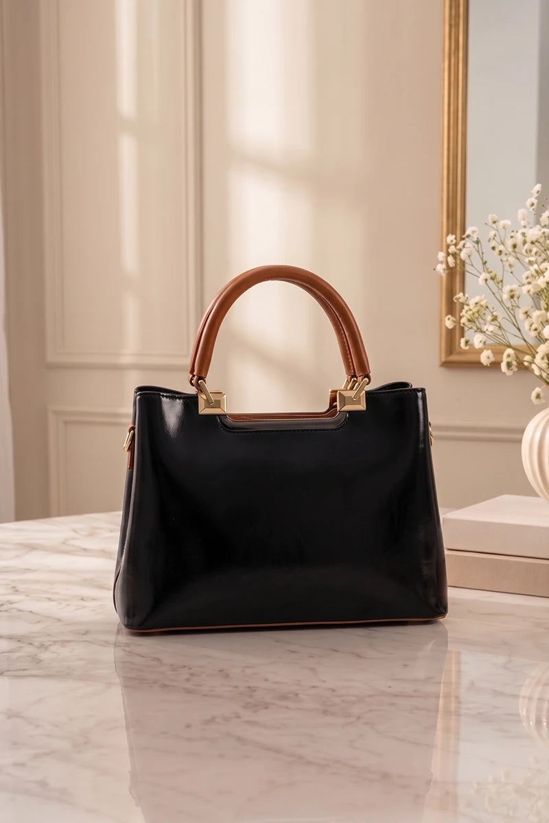 Imported Women's Structured Handbag (Jet Black)