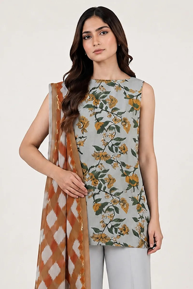Sapphire Lawn Vol-09 - 3PC Unstitched Printed Lawn Suit(Dusty Ice Blue)