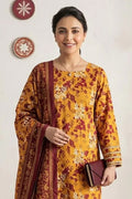 Nishat - Unstitched 3pc Printed Lawn (Mustard Yellow & Maroon)