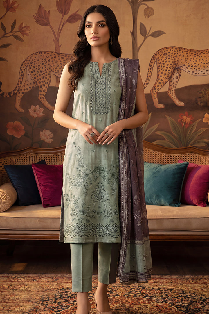Rimal by UK Vol-22 3PC Unstitched Embroidered Lawn Suit (Sage Green)