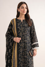 Sapphire (Vol.4) - 3PC Unstitched Printed Lawn Suit (Black)