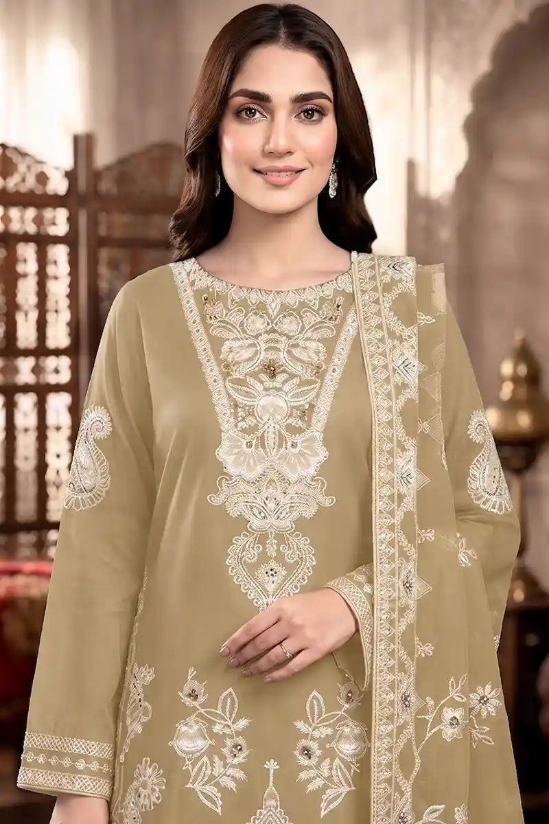 Shah Jaha by Breeza Fashion - 3PC Unstitched Embroidered Lawn Suit (Dusty Gold)