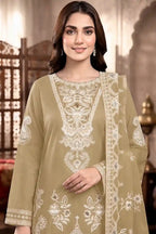 Shah Jaha by Breeza Fashion - 3PC Unstitched Embroidered Lawn Suit (Dusty Gold)