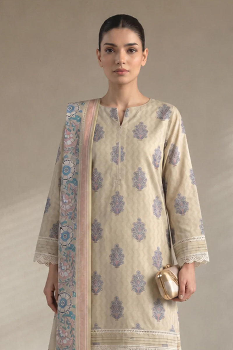 Khaadi – 3 Piece Unstitched Digital Printed Lawn Suit (Soft Cream)