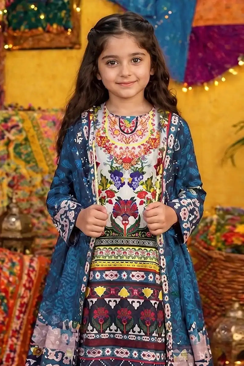 Ting Tone by Almeerah - Girls Unstitched 2-Piece Suit (8 to 12 Years) (Deep Teal)