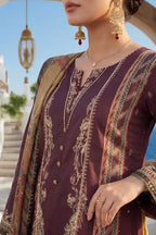 Aabruh Vol-1 3PC Unstitched Printed Lawn Suit (Dark Auburn & Midnight Navy)