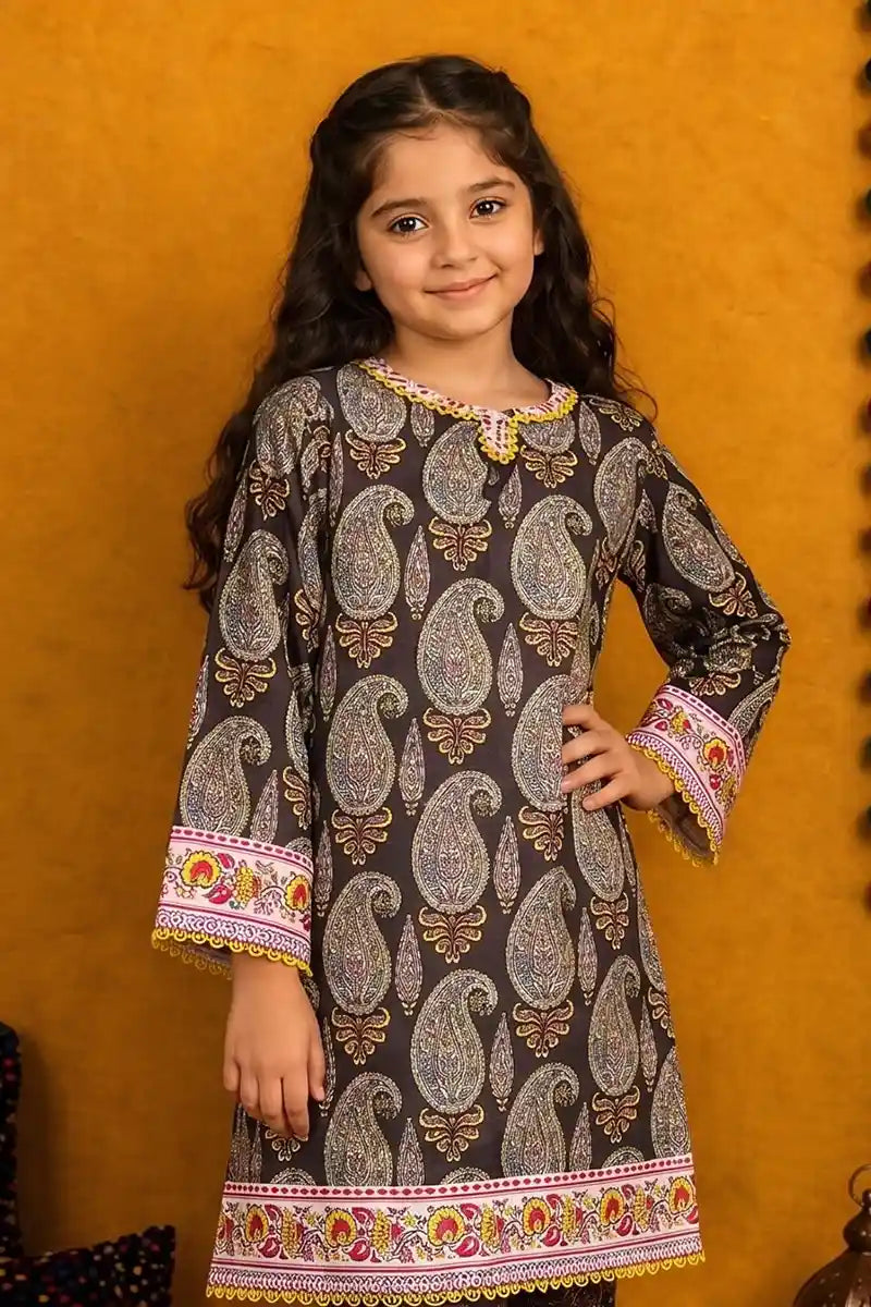 Ting Tone by Almeerah - Girls Unstitched 2-Piece Suit (8 to 12 Years) (Dark Chocolate Brown & Warm Taupe)