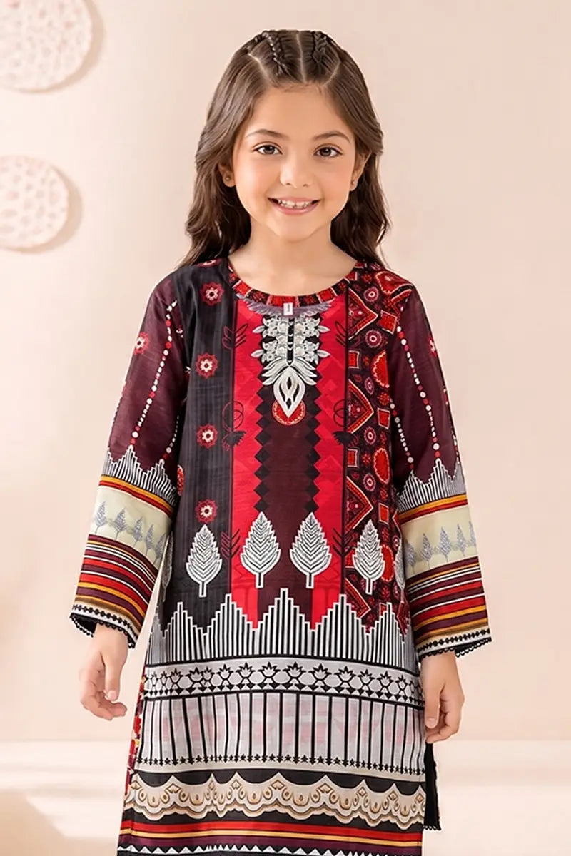 Ting Tone by Almeerah - Girls Unstitched 2-Piece Suit (8 to 12 Years) (Dark Maroon)