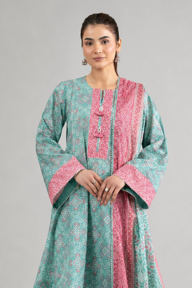 Nishat (Vol.4) - 3pc Unstitched Digital Embroidered Printed Lawn (Sea Green & Candy Pink)