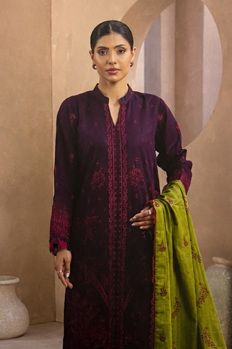 Mahrin By Johra - Premium 3PC Unstitched Embroidered Lawn Suit (Beetroot & Vibrant Stem)