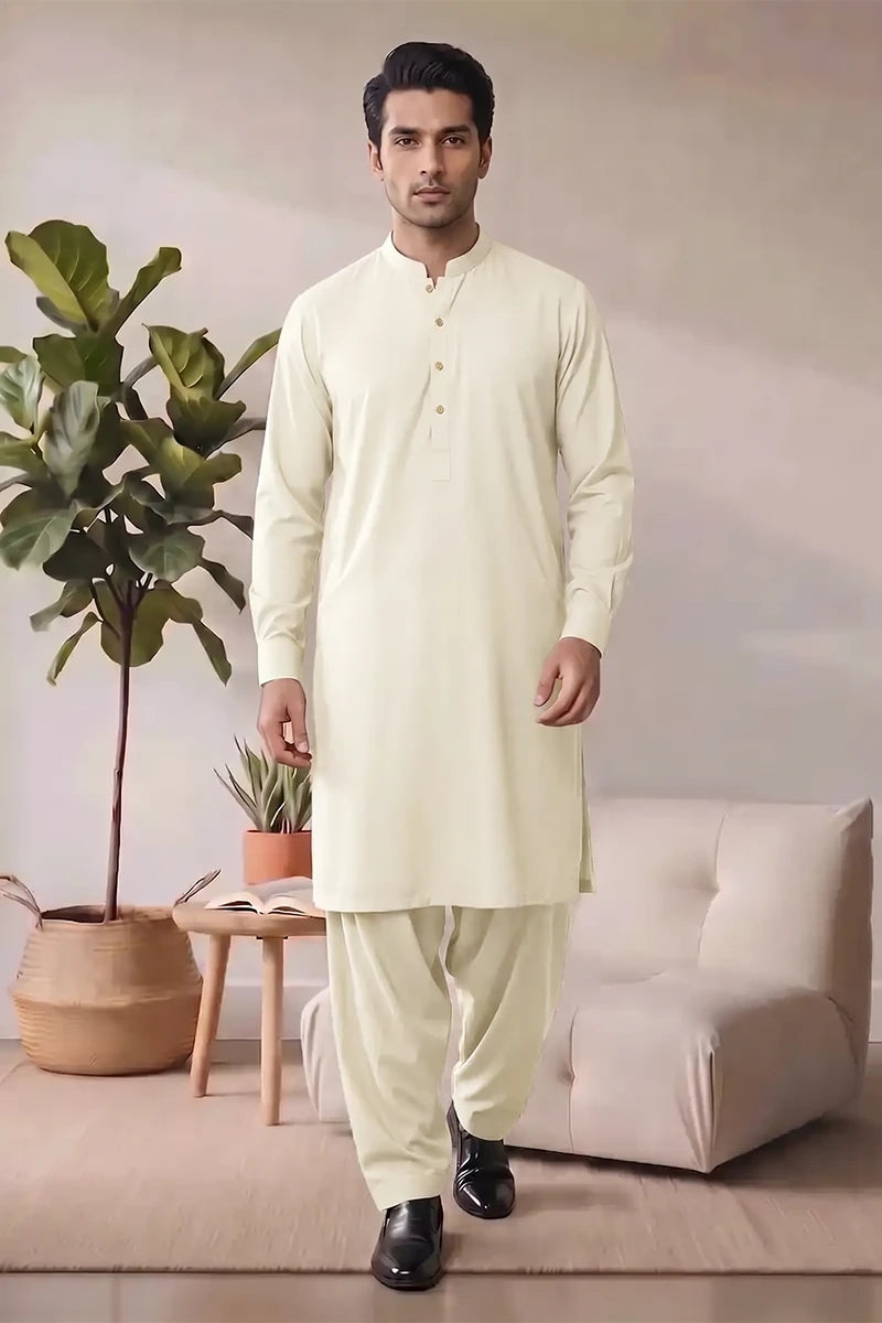 Saya Men’s Wash & Wear Unstitched Suit (Light Off-White)