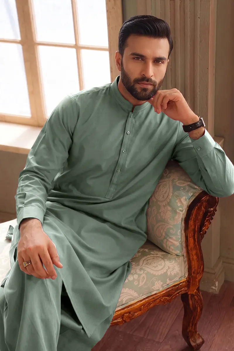 Men’s Wash & Wear Unstitched Fabric By KBC Fashion (Sage Green)