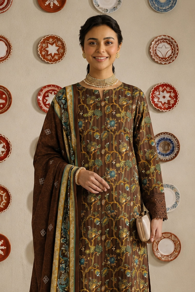 Nishat - Unstitched 3pc Printed Lawn (Brown)