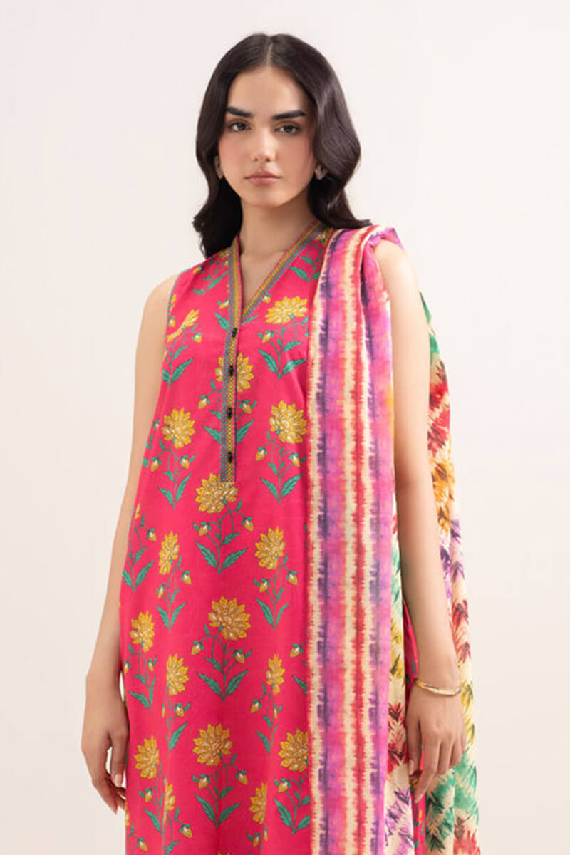 Sapphire (Vol.4) - 3PC Unstitched Printed Lawn Suit (Vibrant Pink)