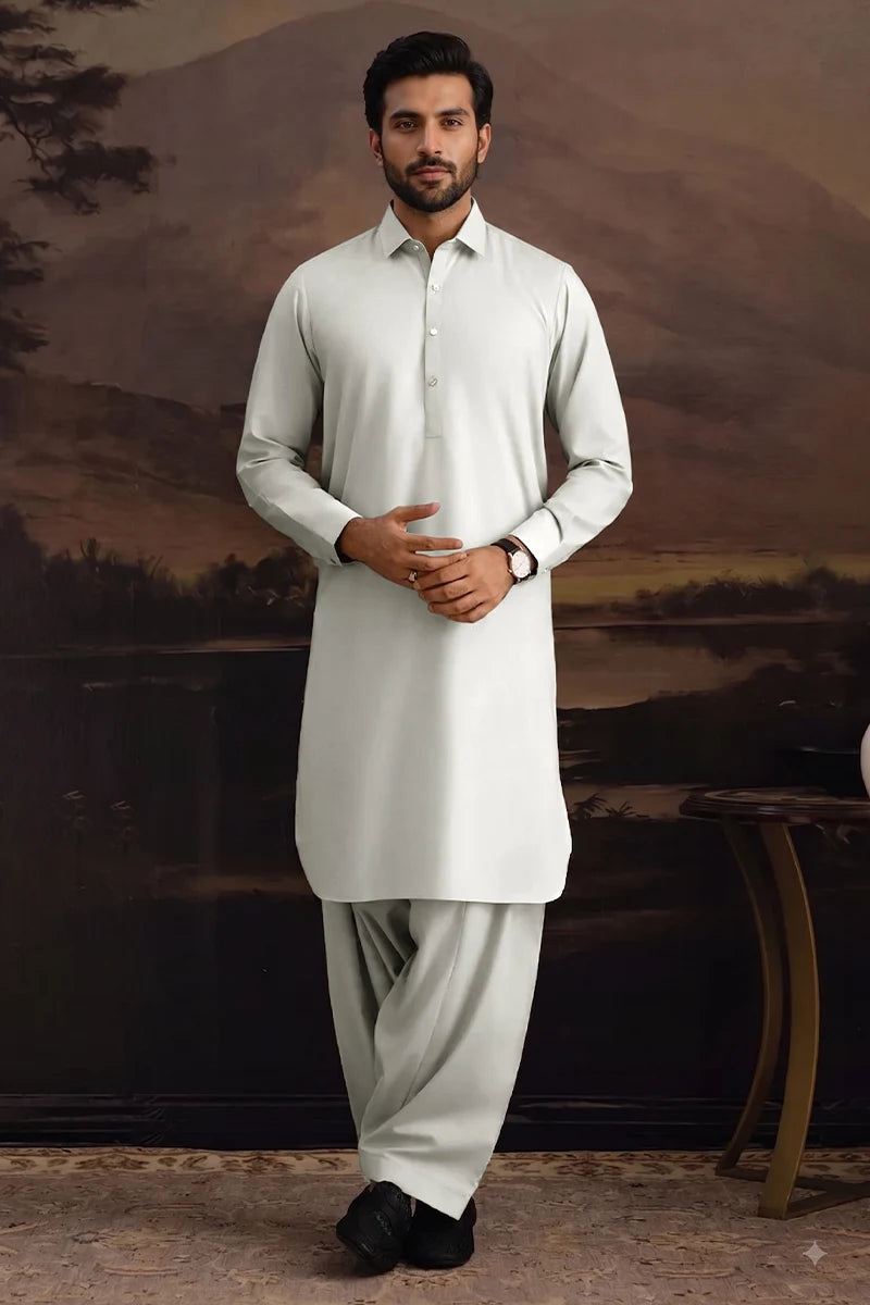Premium Men's Unstitched Cotton Fabric Suit (Off-White Grey)