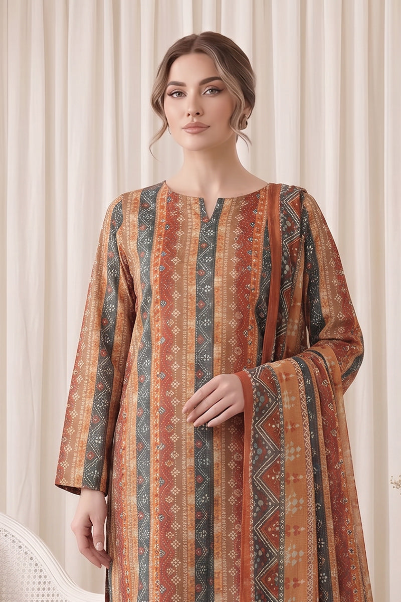 Gul Rang By Bareezé – 3-Piece Unstiched Printed Classic Lawn (Rust Terracotta)
