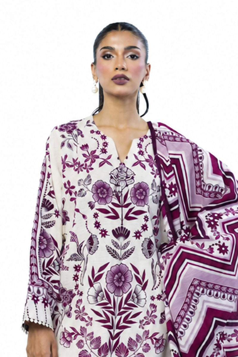 Khaadi – 3 Piece Unstiched Printed Lawn Suit (Magenta Purple & Off White)