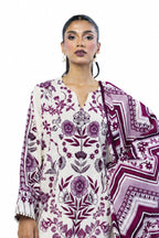 Khaadi – 3 Piece Unstiched Printed Lawn Suit (Magenta Purple & Off White)