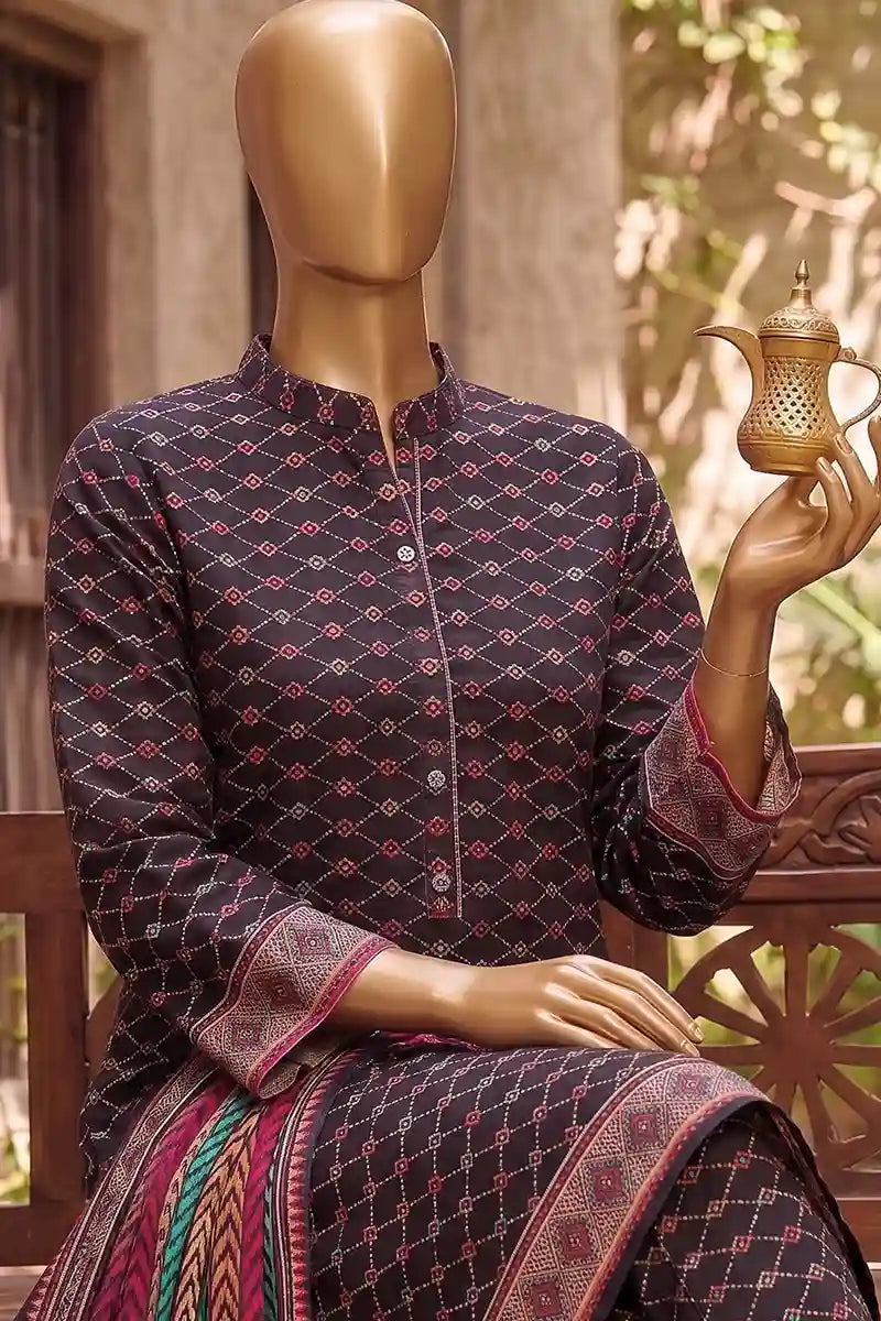 Agha Noor Printed Collection by KBC Fashion - 3PC Unstitched Suit (Very Dark Charcoal)