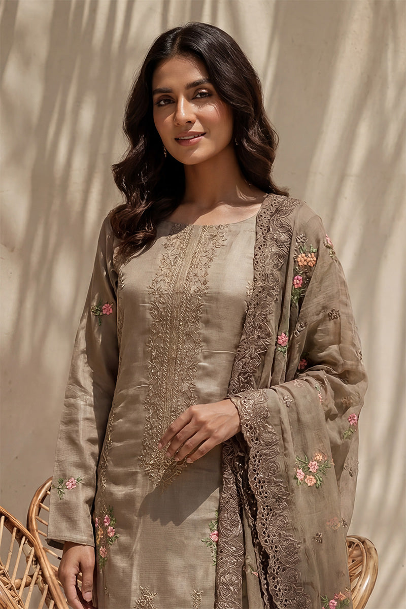 Millat - 3PC Unstitched Embroidered Lawn Suit (Muted Khaki)