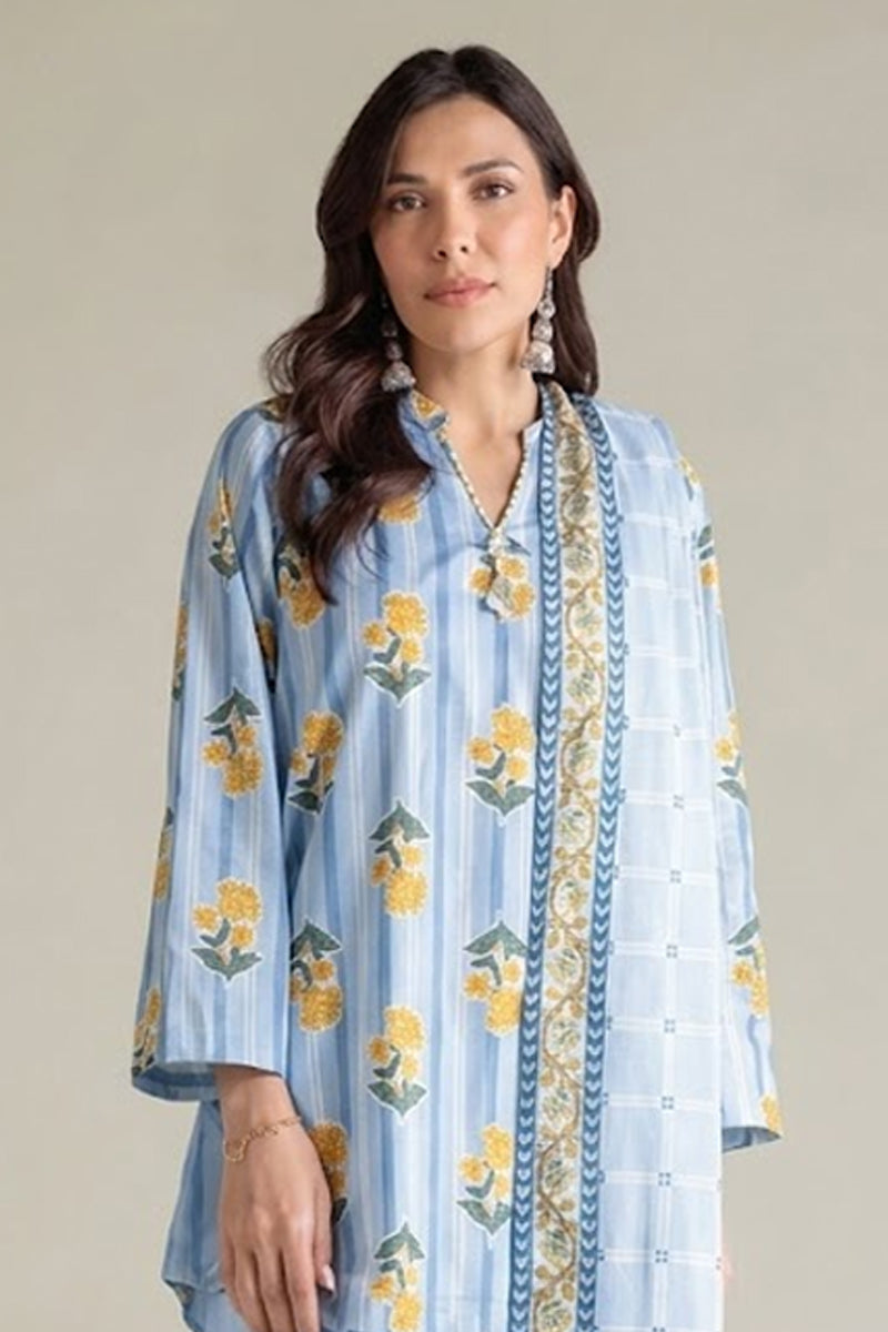 Khaadi – Summer Series 3 Piece Unstitched Printed Lawn Suit (Powder Blue)