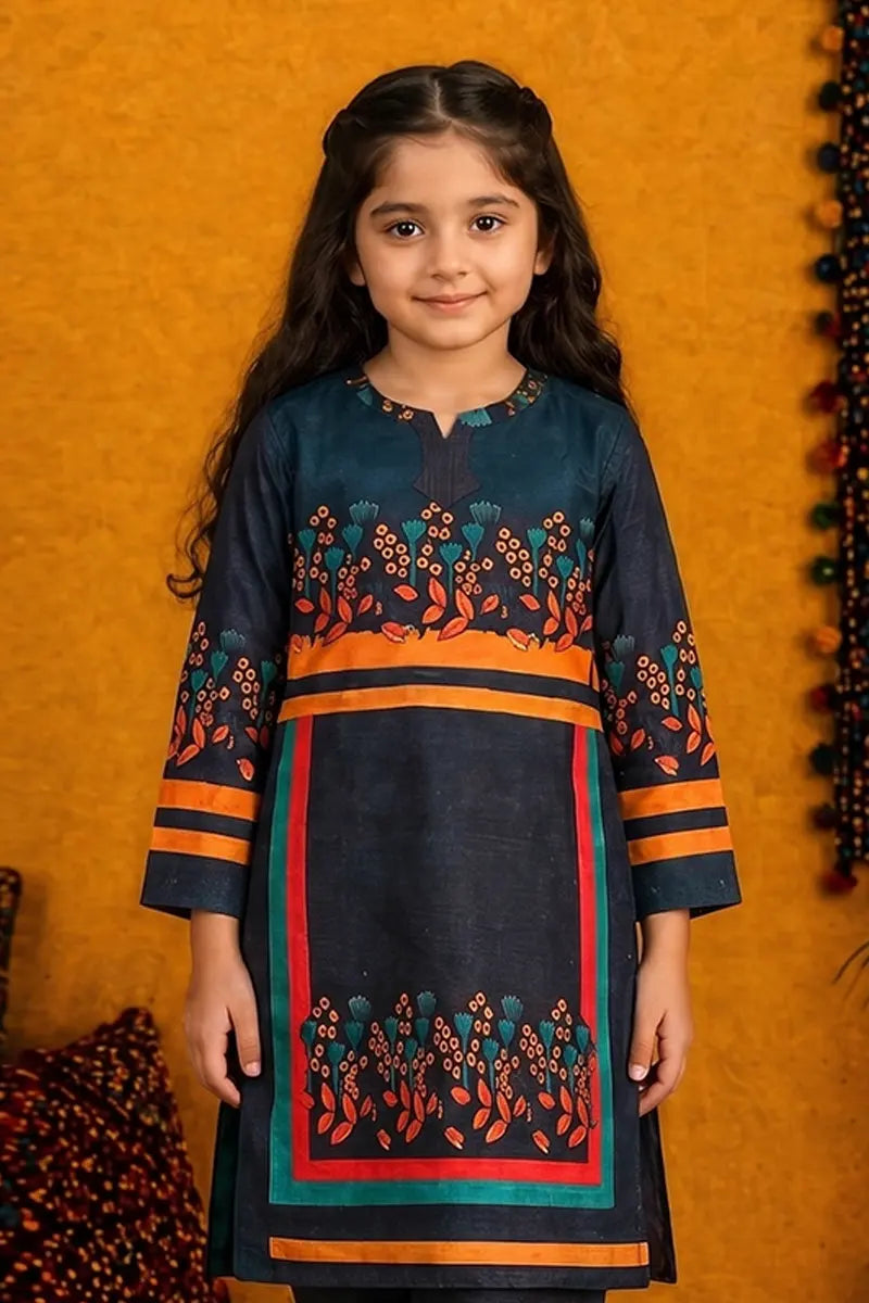 Ting Tone by Almeerah - Girls Unstitched 2-Piece Suit (8 to 12 Years) (Dark Navy)