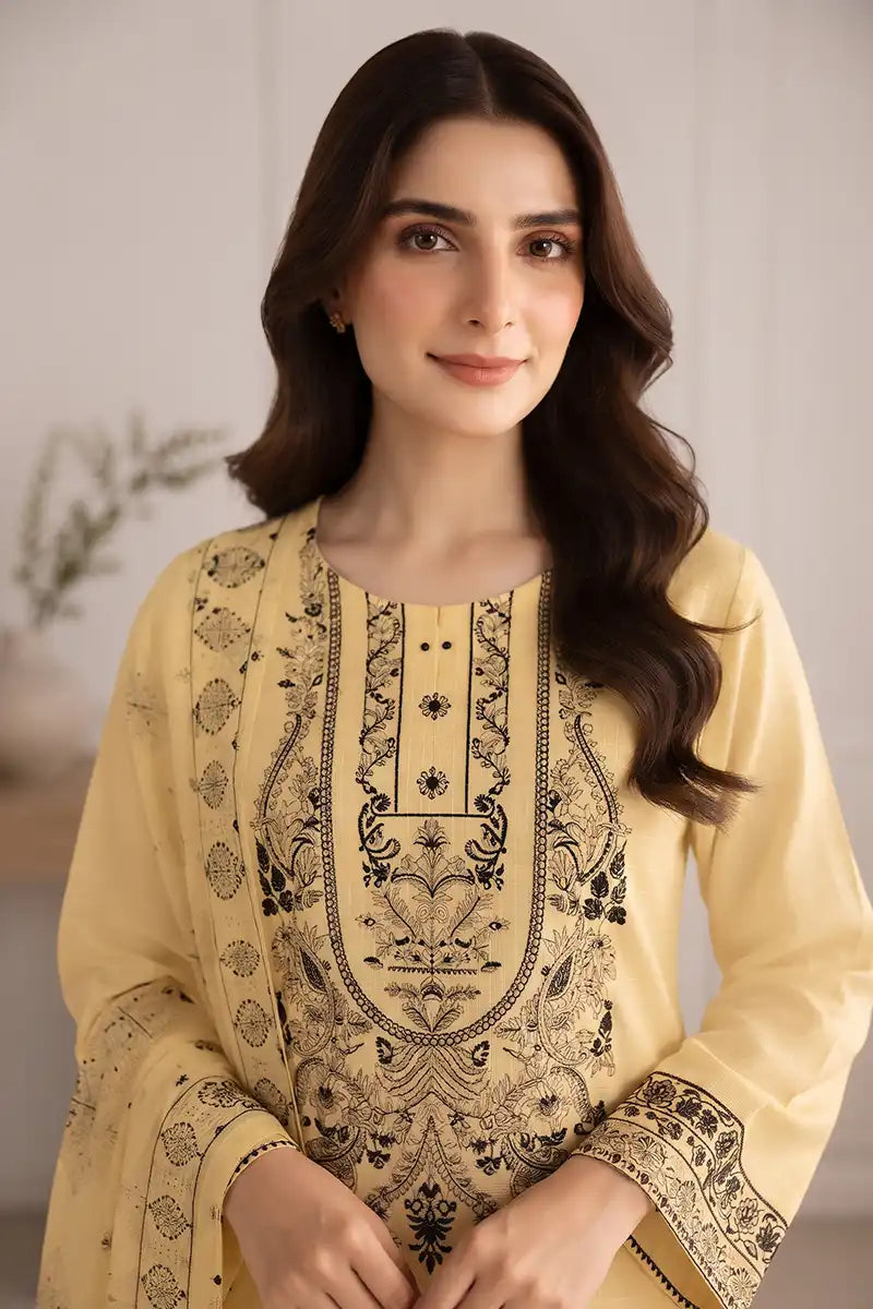 Princess by Breeza Fashion - 3PC Unstitched Embroidered Lawn Suit (Pale Lemon)
