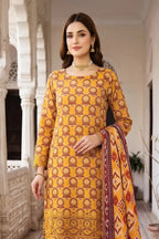 Zesh - 3PC Unstitched Embroidered Lawn Suit (Golden Ochre)