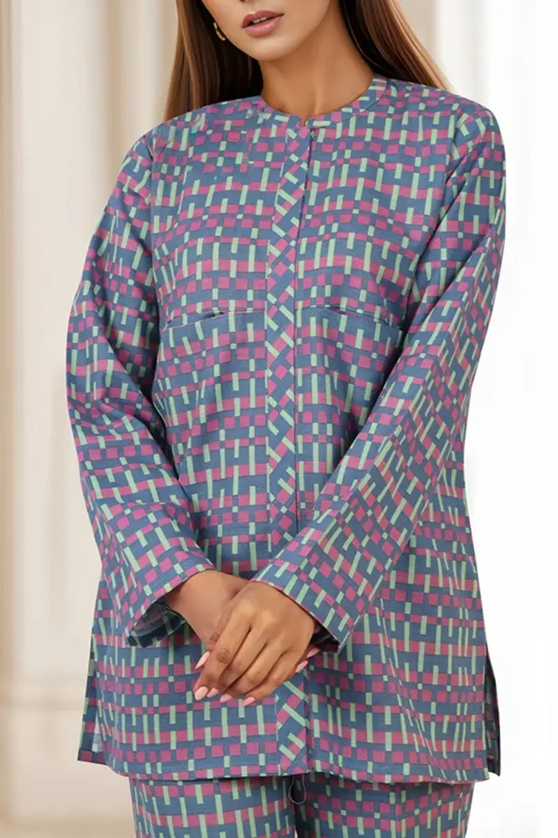 Saya Special Unstitched Khaddar 2-Piece Same Print Suit (Muted Slate Blue)