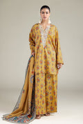 Khaadi – 3 Piece Unstitched Premium Embroidered Digital Printed Lawn Suit (Mustard Gold)