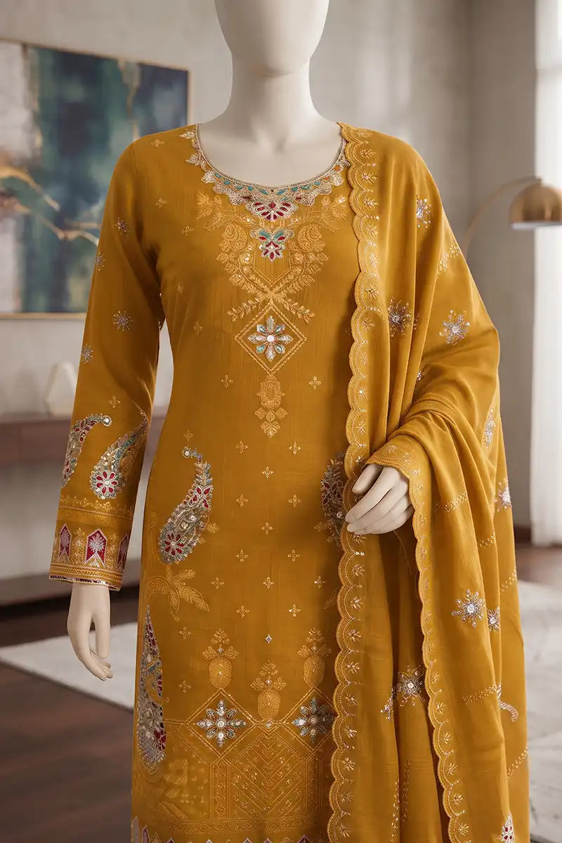 Marvi by Breeza Fashion - 3PC Unstitched Embroidered Lawn Suit (Yellow)
