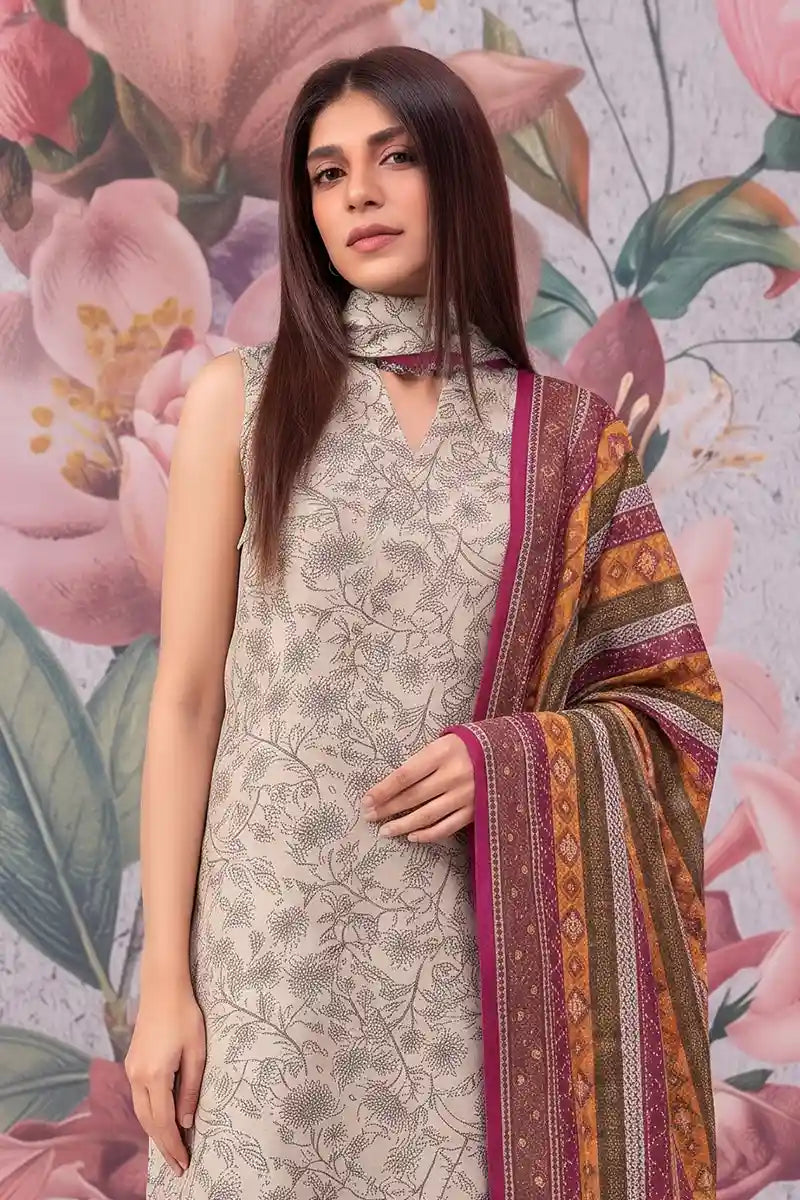 Khaadi 3-Piece Unstitched Printed Lawn Suit Set (Light Oat)