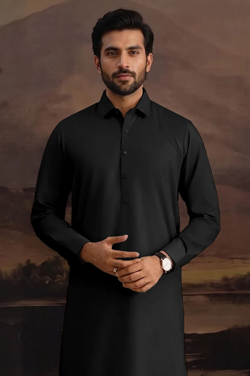 Premium Men's Unstitched Cotton Fabric Suit (Jet Black)