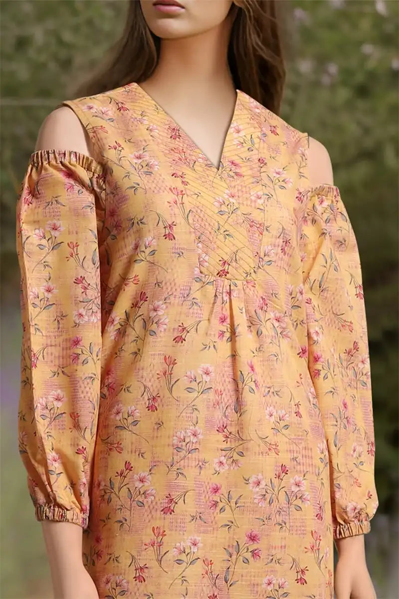 Saya Special Unstitched Khaddar 2-Piece Same Print Suit (Warm Peach)