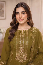 Sawan by Breeza Fashion - 3PC Unstitched Embroidered Lawn Suit (Olive Green)