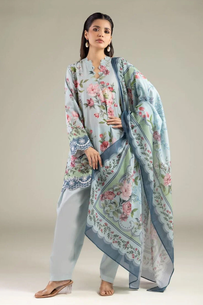 Khaadi – 3 Piece Unstitched Premium Embroidered Digital Printed Lawn Suit (Pale Sage)